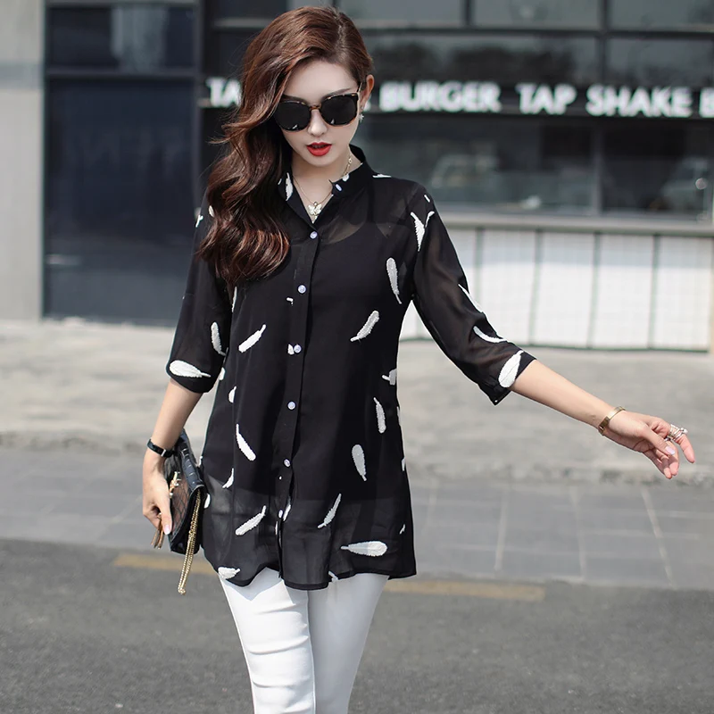 Blouse Women 2020 Plus Size  Women's Shirt Chiffon Ladies Tops Long Sleeve Clothes Summer Style Embroidery Clothes 2