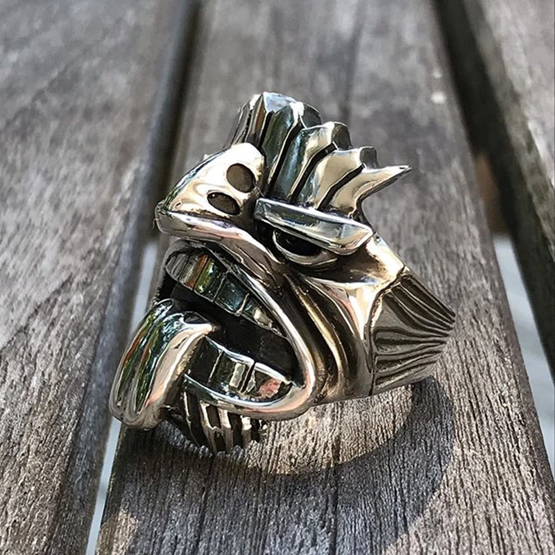 

Unique 316L Stainless Steel Ring Tiki Totem Rings for Men Tribal Biker Amulet Mens Jewelry