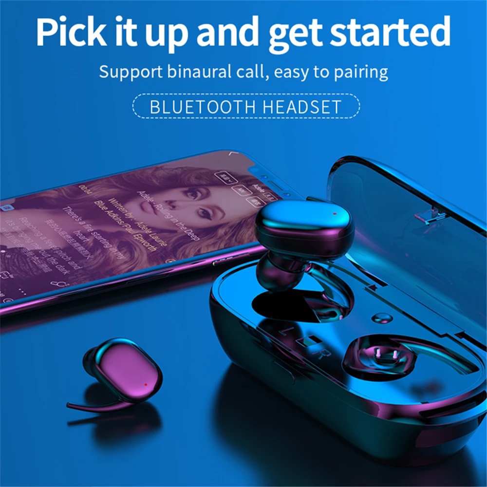 TWS, беспроводные мини Bluetooth наушники, мобильные стерео наушники, спортивные наушники с микрофоном, сенсорное управление, портативная зарядная коробка