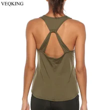 VEQKING сексуальный женский жилет для йоги с открытой спиной, майка для занятий йогой без рукавов, футболка для тренировок и фитнеса, Быстросохнущий Спортивный Жилет для бега
