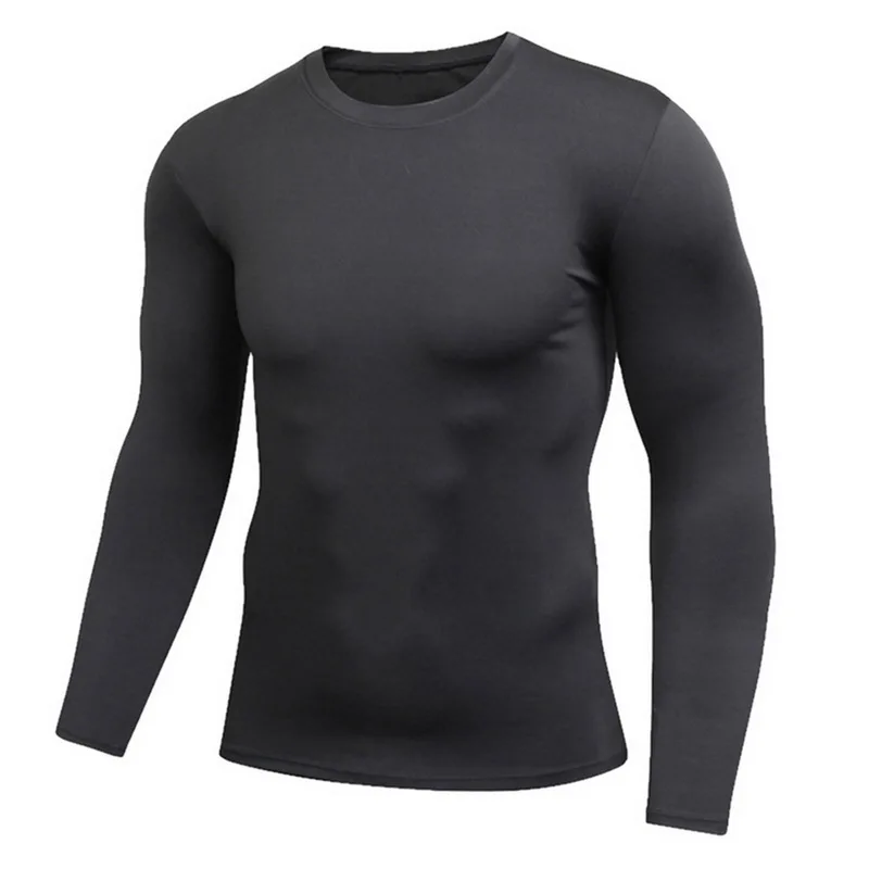 Весенняя Мужская однотонная Спортивная плотная эластичная быстросохнущая рубашка с длинными рукавами, компрессионная футболка для фитнеса, Спортивная футболка - Цвет: Black