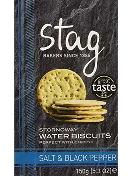 

Stag Crackers de Agua con Sal Marina y Pimienta Negra - 4 Paquetes de 150 gr - Total: 600 gr