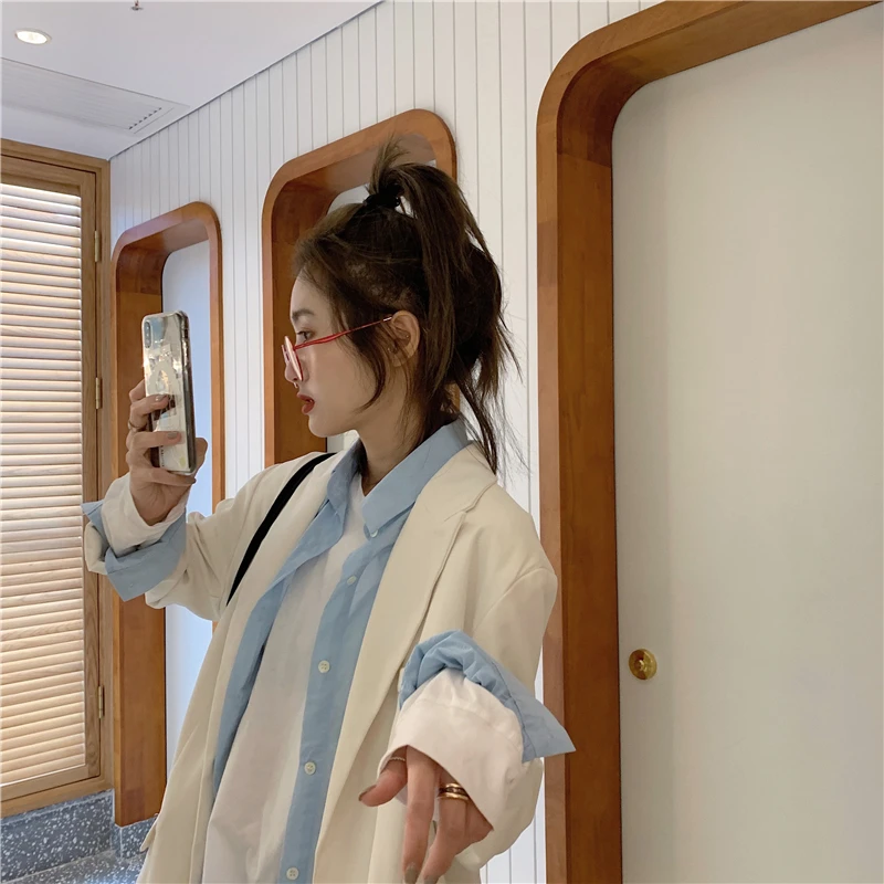 Loose-Fit Casual Small Suit Coat Female Autumn Versatile Mid-length Long Sleeve Blazer Fashion