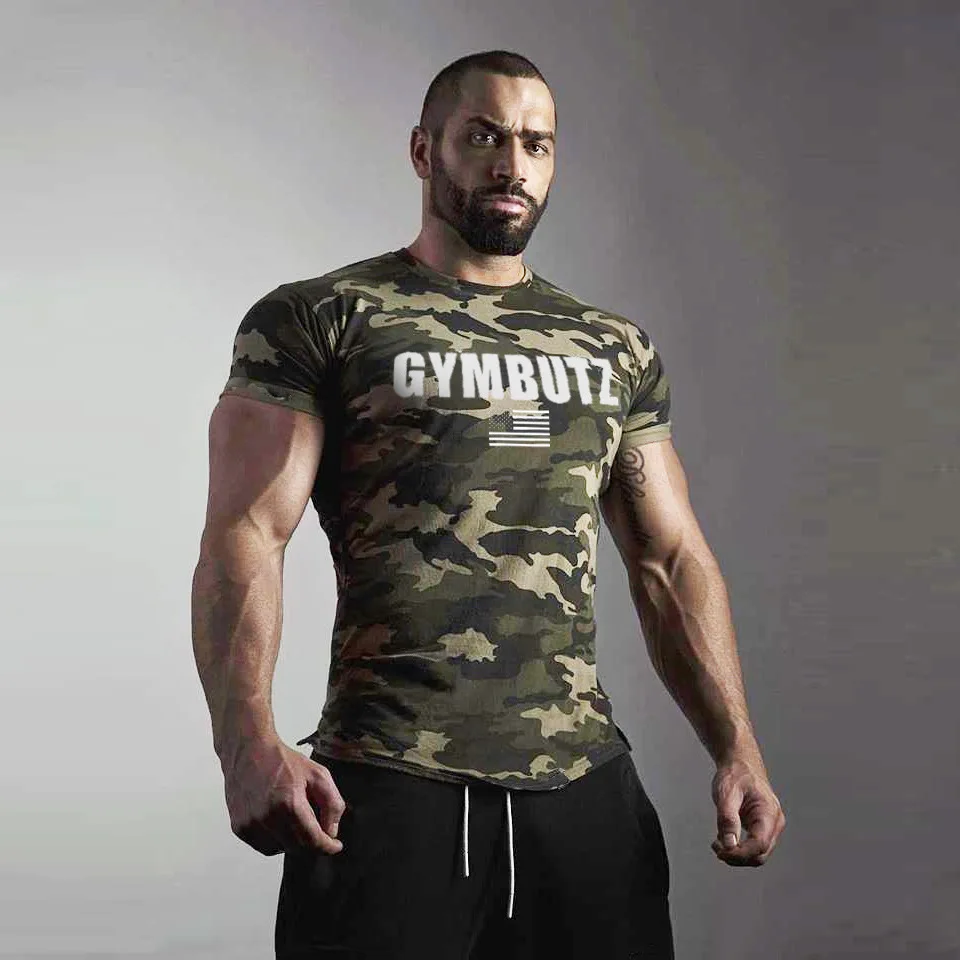 Футболка для бега, Спортивная камуфляжная футболка, мужская спортивная рубашка, быстросохнущая, для фитнеса, короткий рукав, тренировочный костюм, мужские компрессионные рубашки