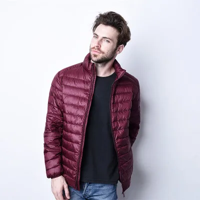 wine red Standcollar Новое поступление, мужская куртка на утином пуху, осенне-зимнее теплое пальто, мужской светильник, тонкая куртка на утином пуху, пальто, L232 - Цвет: wine red Standcollar