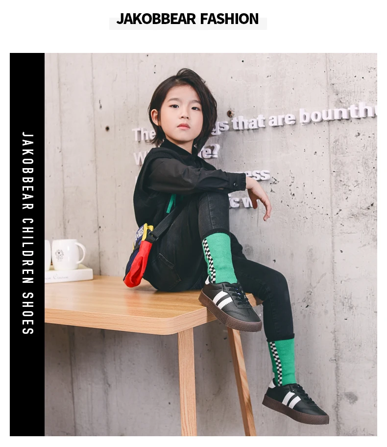 JAKOBBEAR/детская кожаная обувь для девочек и мальчиков; детская обувь белого и черного цвета для бега; модная спортивная обувь