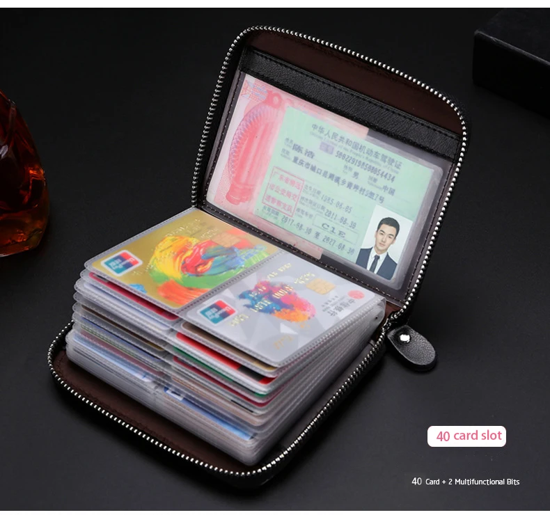 Брендовый RFID кожаный мужской держатель для карт на молнии от westкрик, Женский минималистичный кредитный держатель для карт, ретро кошельки для путешествий, 40 слотов для карт