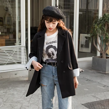 

2020 Spring New Women's Blazers Temperament Elegant Casual British Style Solid Color Loose Leisure Women Coat Double Breasted