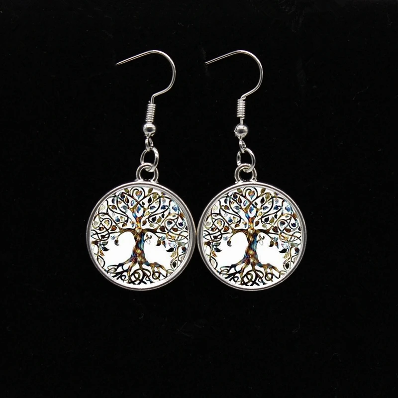 

New Fashion Jewelry Tree of Life Flower Stud Earrings Cabochon Celtic Glass Earrings Gifts for Women
