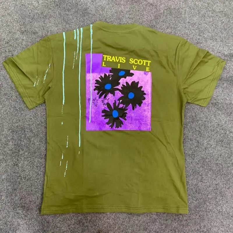 

Men Tee Travis Scott Live T-shirts Astroworld T-shirt EUROPE 2019 WORLD Tops Back Daisy Flower Print Short Sleeve Kanye West