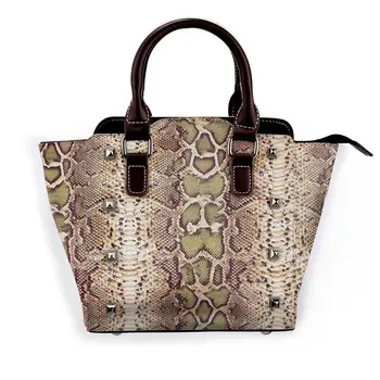 

Snake Skin Pattern Khaki Green this season's hottest print Sexy snake skin pattern Leather Rivet Shoulder Bag