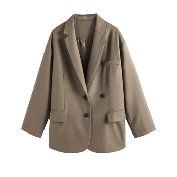 

FMFSSOM Spring Autumn Chic Vintage Retro Solid Loose Oversized Single Breasted Pockets Women Ladies Female Balzers