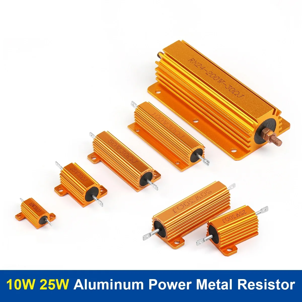 2Pcs 10W 25W Aluminum Power Metal Shell Wirewound Resistor RX24 0.1R~10K 1 2 3 5 6 8 10 20 100 150 ohm Gold Resistors 2pcs rx24 10w aluminum power metal shell case resistor shell heatsink 1 2 3 4 5 10 20 50 100 200 1k ohm multiple resistance