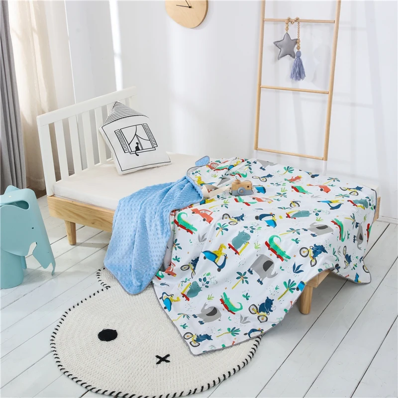 Baby Quilt Double Sided Blanket Fleece Kids Cartoon Blanket Towel Travel Office Sofa Bedspread Knee Blanket Soft Stroller Cover