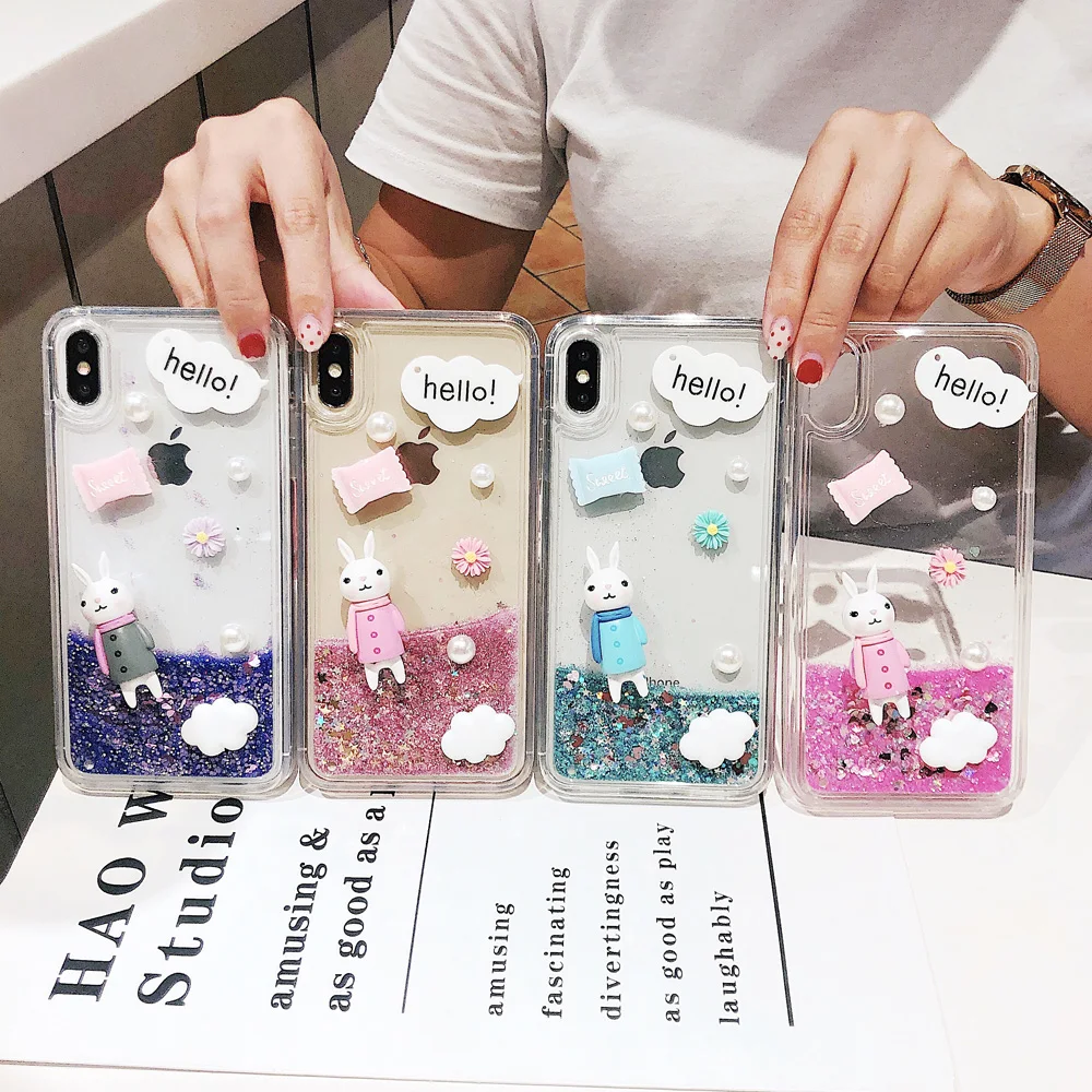 

Candy Rabbit Love Heart Glitter Phone Case For Xiaomi Redmi Note 6/Note 6 Pro/7/7A/Note 7 Liquid Quicksand Silicone Cover
