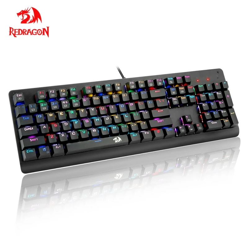 Redragon, новинка, K581, RGB, USB, Механическая игровая клавиатура, синий переключатель, светодиодная подсветка, 104 ключ, Проводная компьютерная игра, FPS, мопс, Overwatch