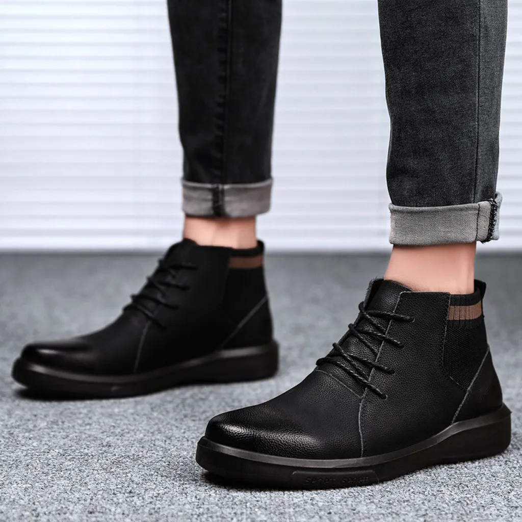 Men's Retro Leather Ankle Boots Casual Lace-Up Warm Boots Waterproof Comfortable Ankle Boots Fashion Outdoor Fashion Men Shoes