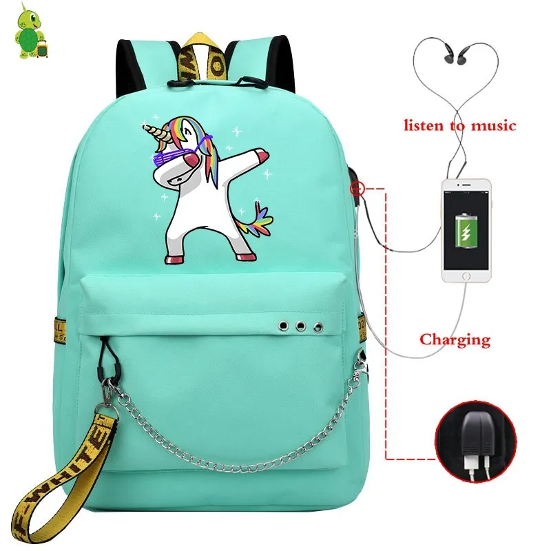 Забавный рюкзак с единорогом, женские рюкзаки, Mochila, школьные сумки для девочек-подростков, Usb зарядка, рюкзак для ноутбука, повседневный рюкзак для путешествий - Цвет: 3