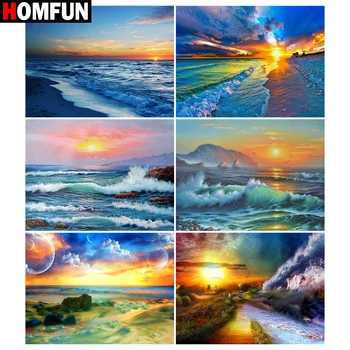 

HOMFUN Diamond Painting Full Square/Round Diamond "Sea beach sun" Pattern Embroidery Cross Stitch 5D Rhinestone Painting