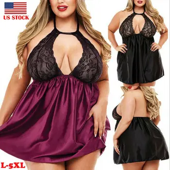 

Plus Size Women Sexy Lingerie Lace Dress Babydoll Underwear Nightwear Sleepwear