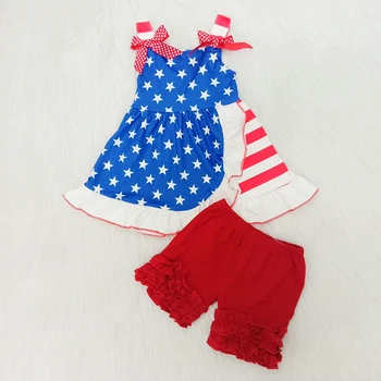

4th Of July Independence Day 2Pcs Girls Clothing Sets New Summer Blue Star Dress Top Red Shorts Baby Girls Clothes Outfit