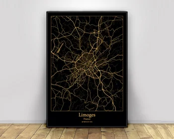 

Limoges France Black&Gold City Light Maps Custom World City Map Posters Canvas Prints Nordic Style Wall Art Home Decor