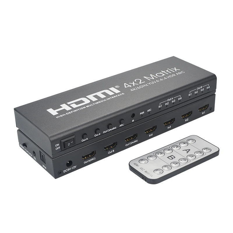 HDMI коммутатор 2 0 матрица 4X2 4K 60Hz YUV 4:4:4 HDR дуговой переключатель сплиттер 4 в Out