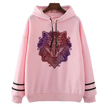 

Ornaments Wolf Printed Women'S Hoodies Long Sleeve Hoodiess Hip Hopo Tops Sweatshirt Harajuku StreetWear