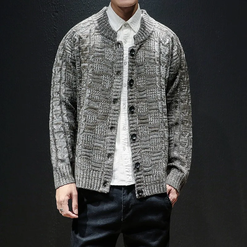 

New Style Long Sleeve Korean-style Solid Color MEN'S Sweater Stripes Sweater MEN'S Knit Cardigan Coat a Generation of Fat