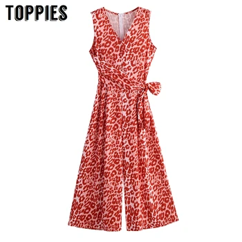 

2020 Summer Sleeveless Jumpersuits Women Leopard Printing One Piece Outfit V-neck Overalls for Women Rompers