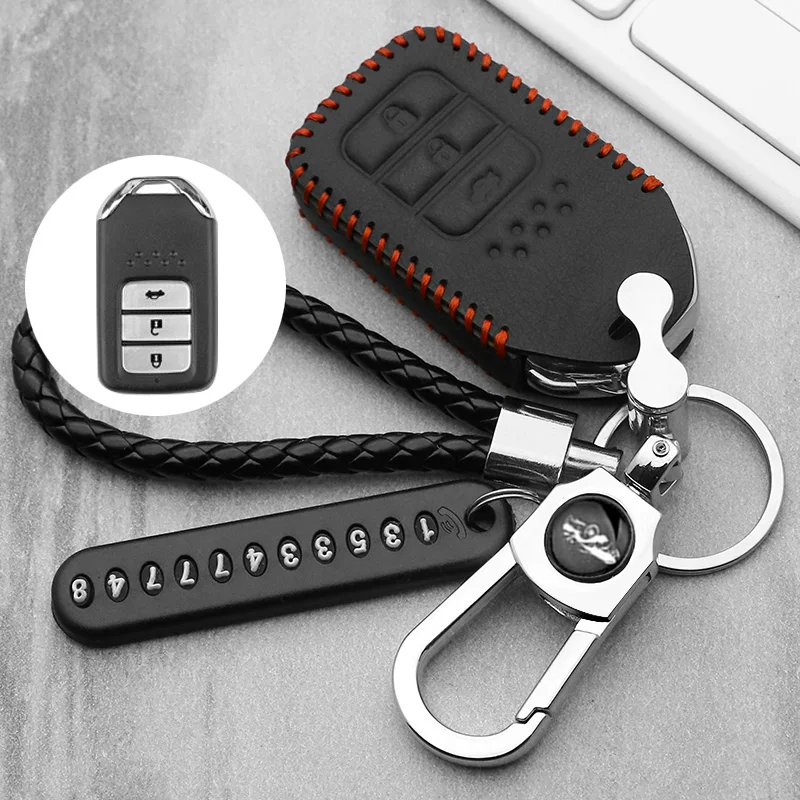 

Luminous Car-styling leather Car Key Cover Case 3 Buttons For Honda Vezel City Civic Jazz CRV Crider HRV Fit Remote Key