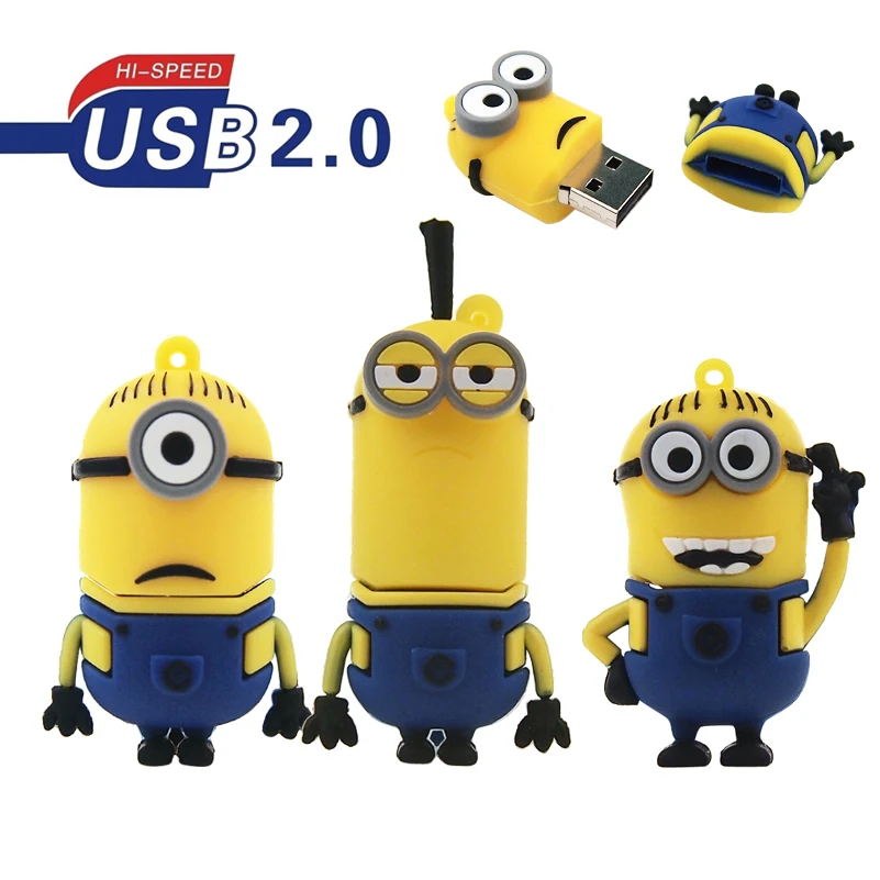 

4 style little yellow man Usb Flash Drive trendy usb flash 32gb 64gb USB 2.0 pendrive photography gifts pen drive 128mb U disk