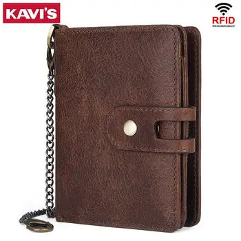 

KAVIS genuine leather RFID vintage wallet wallets small zipper walet card holders man purse with coin pocket quality short bag