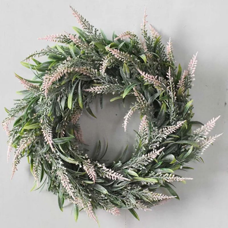 Artificial Wreath, Door Wreath Diameter 35cm Lavender Spring Wreath Round Wreath for The Front Door, Home Decor