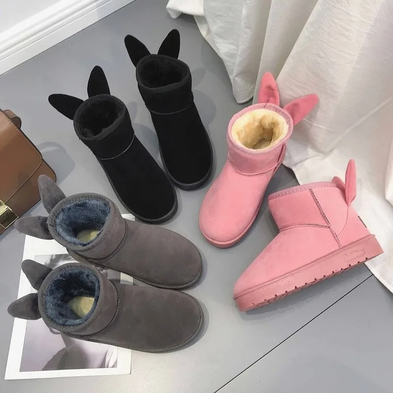 

Platform Ankle Boots Women Faux Fur Warm Booties Cute Slip On Flat Shoes Round Toe Snow Boots Soft Bottom Creepers AEZLZ292