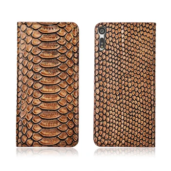 

Python pattern natural genuine leather flip cover card slot holder for Sony Xperia XZ case for Sony Xperia XZs phone case funda
