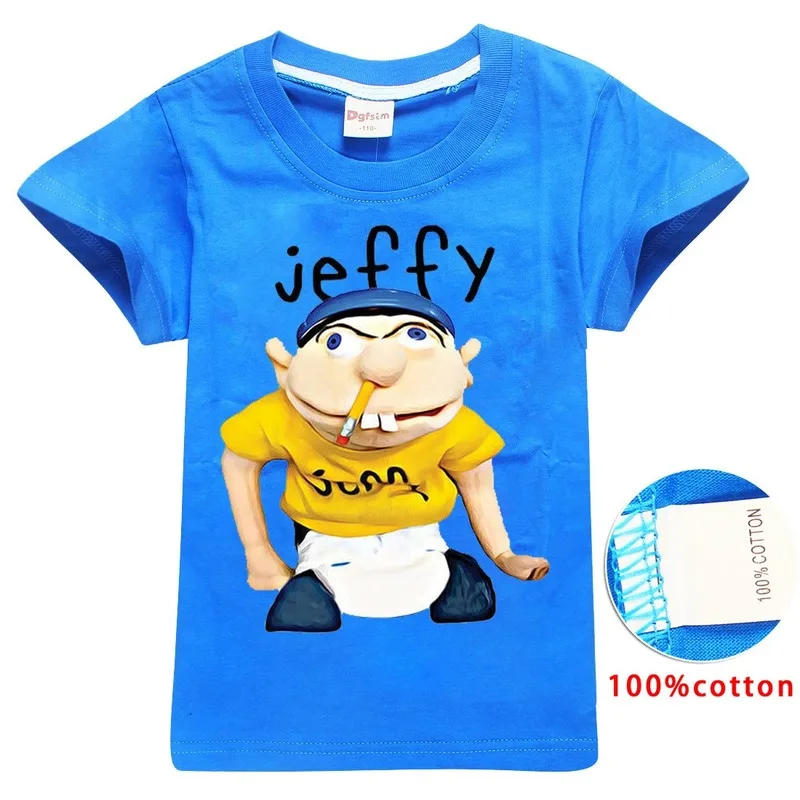 Черная футболка для мальчиков с аниме-марионеткой Джеффи; футболки; одежда для детей; детская забавная футболка с героями мультфильмов; футболки с короткими рукавами для девочек; История игрушек