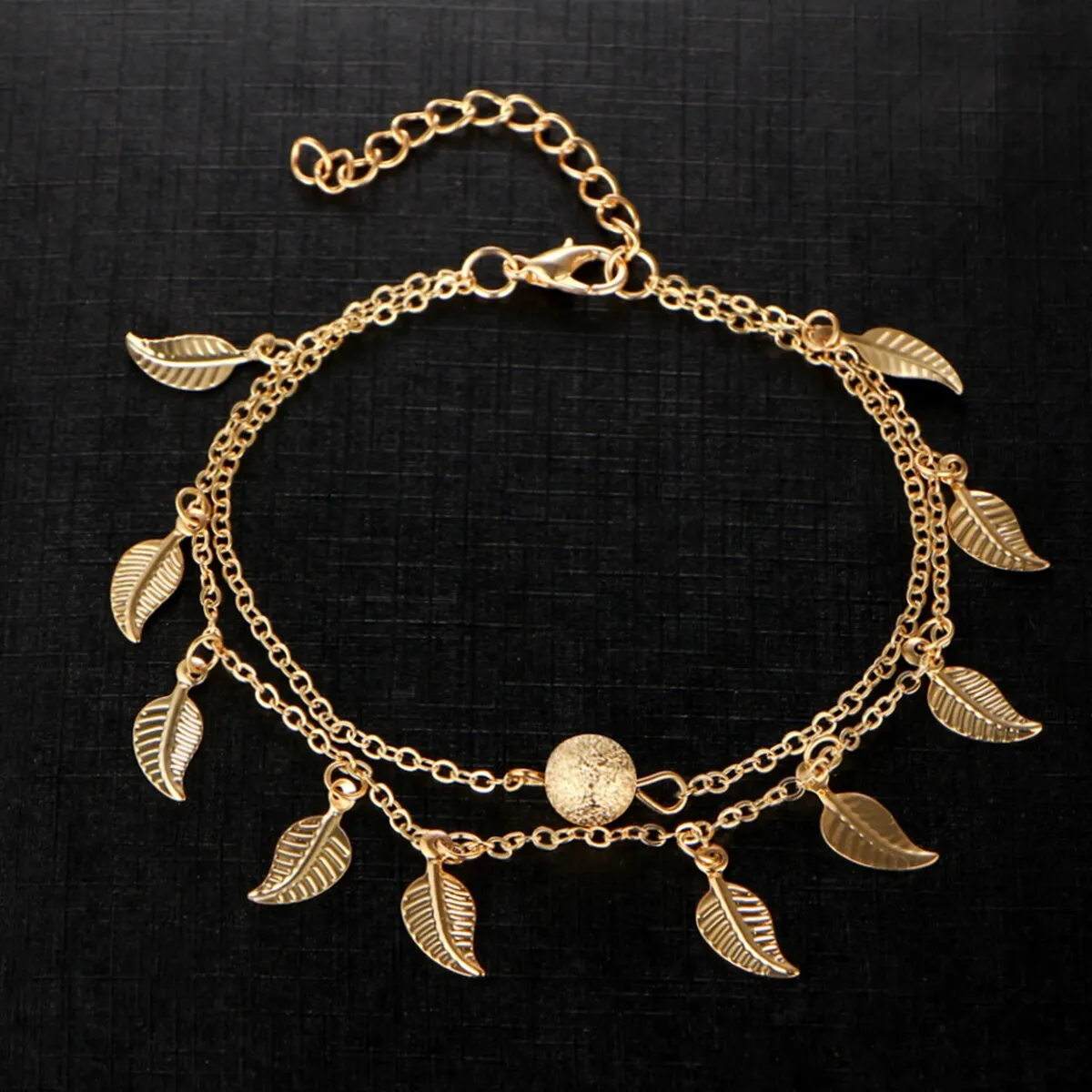 Charms Trendy Double Chain Sea Beach Anklet Gold Sliver Plated Leaves Ankle Bracelet Bohemian Jewelry Accessories Gift For Women
