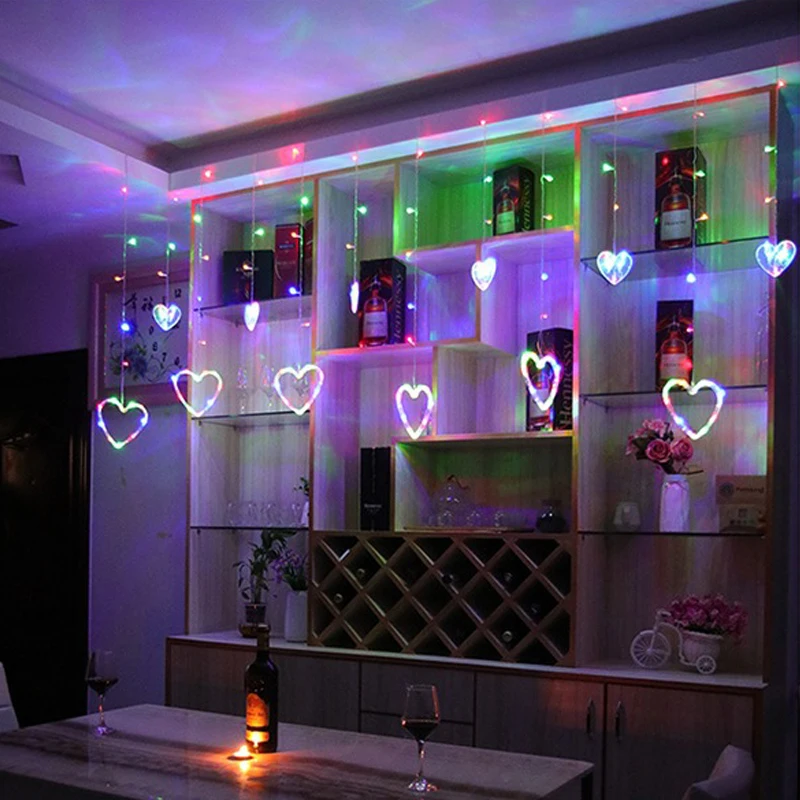 Colorful В форме сердца, 220 В, 2,5 м, 8 режимов, для улицы, для фестиваля, сада, дома, сказочный светильник, лампа, гирлянда, занавеска, романтическая лампа - Испускаемый цвет: Colorful