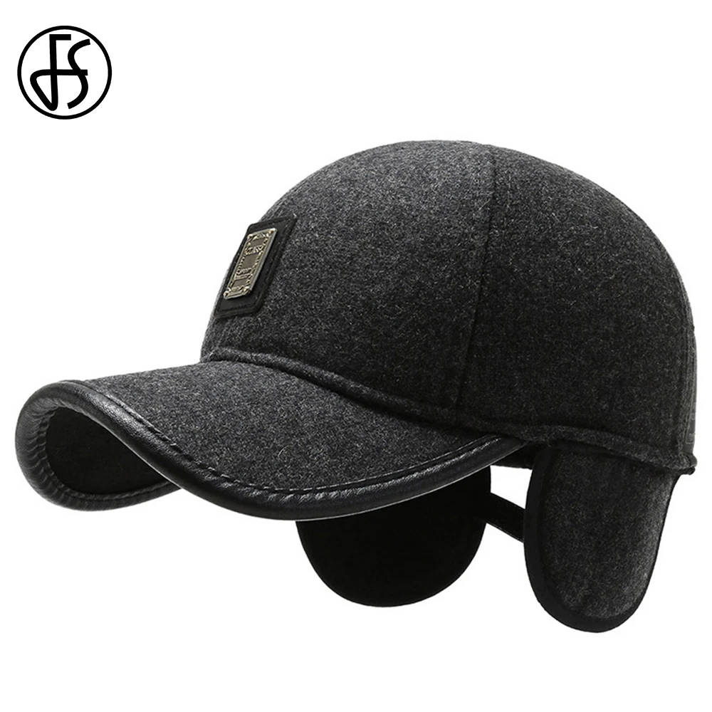 FS новые зимние войлочные зимне наушники шапка черный серый Snapback бейсбольная