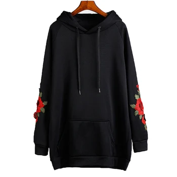 

Autumn Winter Oversize Hoodies Vintage Floral Embroidery Loose Hooded Women Girls Sweatshirt Hip Hop Hoody Tracksuit Pullover