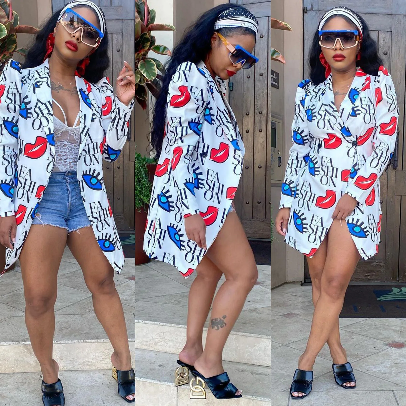 

European and American women's fashion casual trend autumn and winter new shrug printing suit jacket women