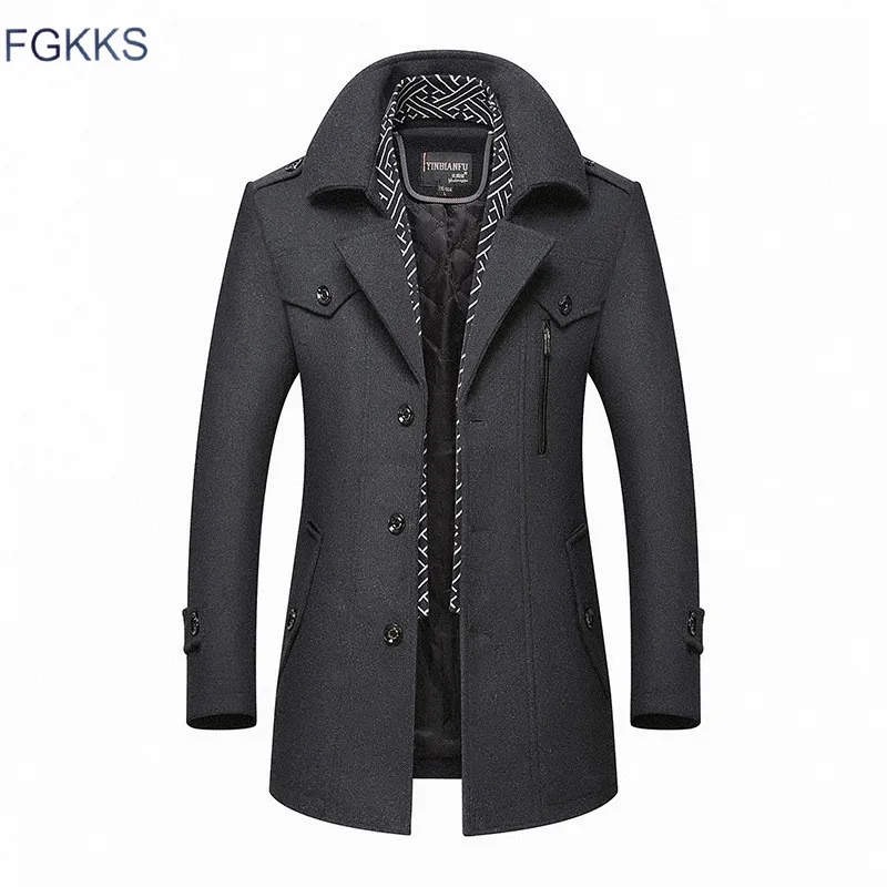 FGKKS Men Winter Wool Coat Men's Business Casual Solid Color Warm Thick Wool Blends Woolen Pea Coat Male Trench Coat Overcoat FGKKS Men Winter Wool Coat Men's Business Casual Solid Color Warm Thick Wool Blends Woolen Pea Coat Male Trench Coat Overcoat