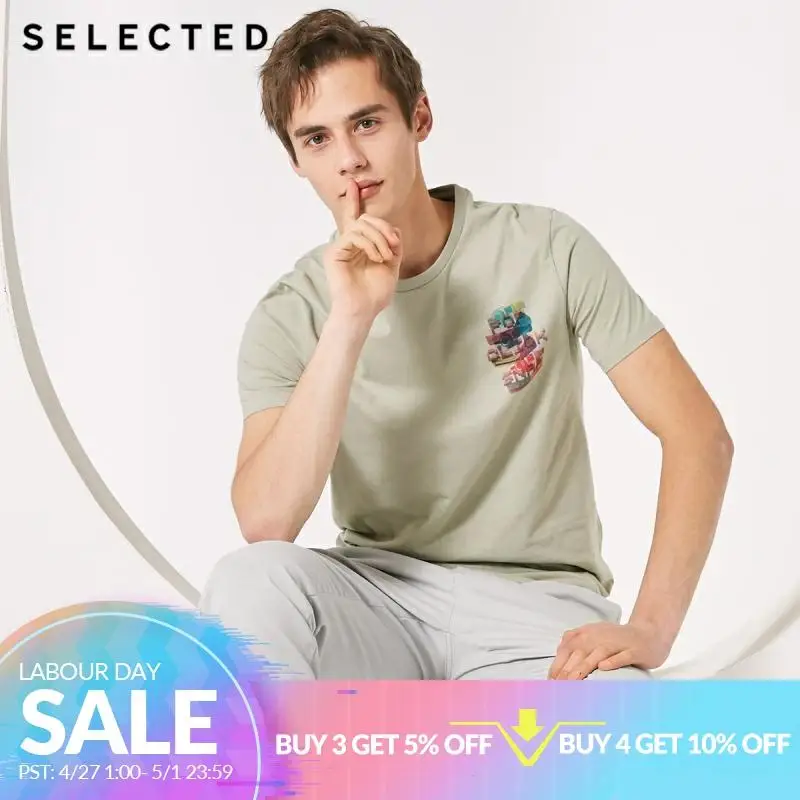 

SELECTED 100% Cotton Printed Round Neckline Short-sleeved T-shirt S|419101521