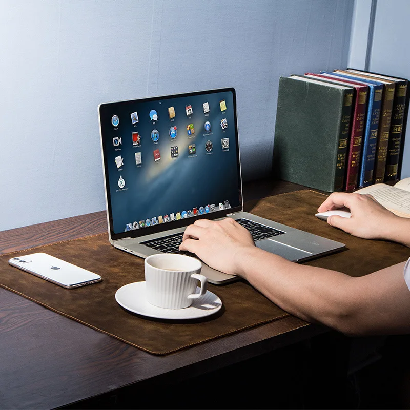 Couro Genuíno Tamanho Grande Mouse Pad Anti-derrapante Teclado Mesa Tampa Gamer Deskmat Computador Portátil - Imagem 6