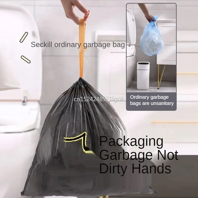 Háztartás Vastag Húzózsinórólzsák Hordozható Automatikus Bezárása Extra Vastag, Nagy Fekete Eldobható Műanyag Zacskó - Image 5