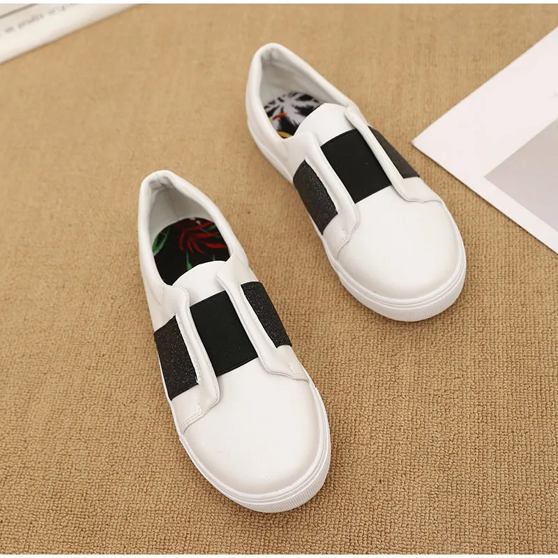 MCCKLE Bling Slip On Shoes Woman Flats Autumn Vulcanized Ladies Platform Comfortable Casual White Shoes Female Fashion Plus Size