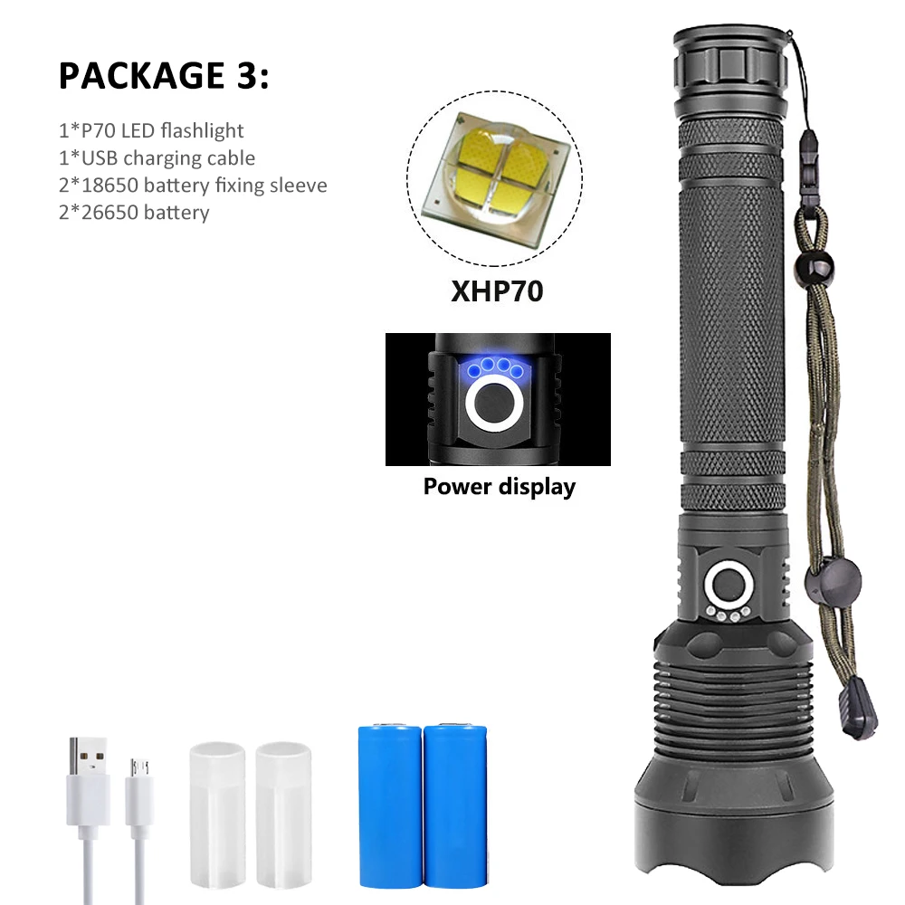 XHP70 XHP90 Мощный светодиодный вспышка светильник s XHP50 XHP70 зум тактический фонарь Водонепроницаемый светодиодный вспышка светильник 18650 26650 USB Перезаряжаемые Linterna фонарик - Испускаемый цвет: XHP70