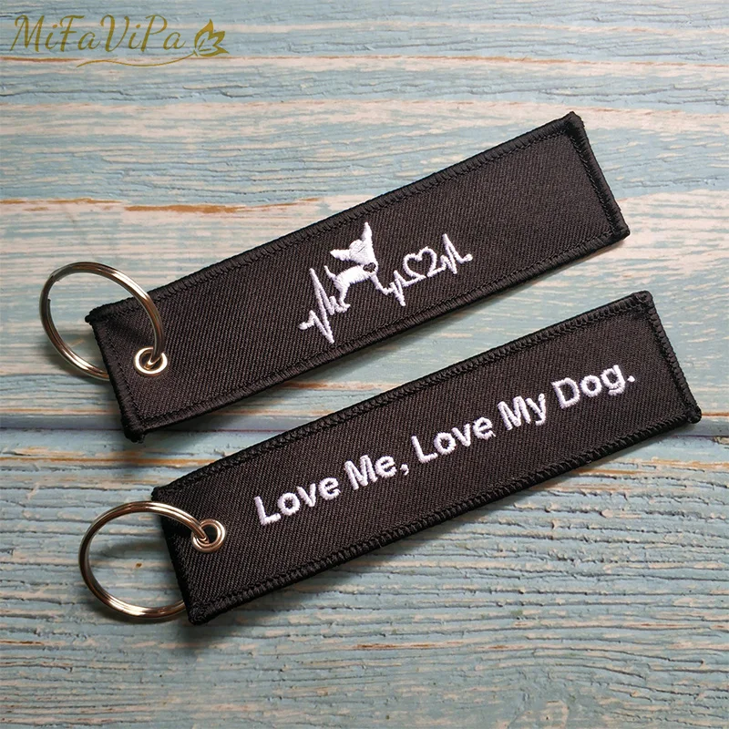 MiFaViPa Embroidery Lovely Dog Keychain Porte Fashion Trinkets Gift Motorcycle Car Key Accessories Love Me Love My Dog Key chain Ring (1)