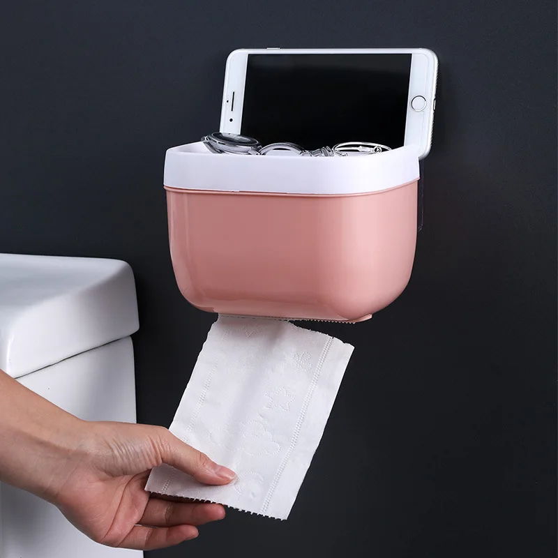 Wall Mount Tissue Holder Bathroom Storage Box Punch-Free Home Supplies Phone Rack Case Toilet Paper Holder Waterproof